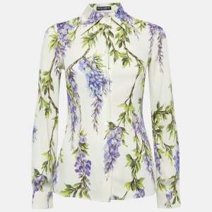 Pre Owned Dolce & Gabbana Cream Floral Print Silk Long Sleeve Shirt S