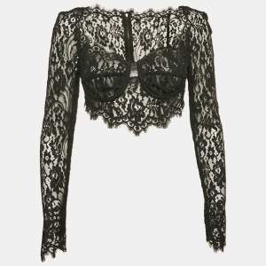 Dolce & Gabbana Black Floral Lace Sheer Bustier Crop Top M