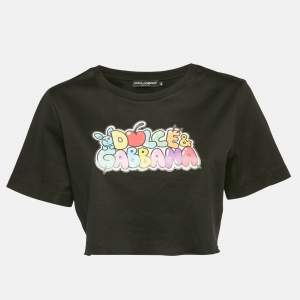 Dolce & Gabbana Black Printed Cotton Crop Top L