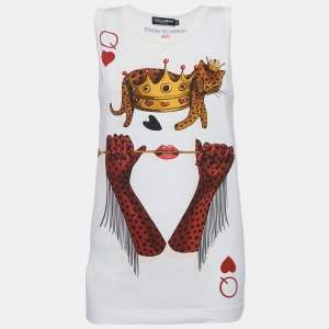 Dolce & Gabbana White Queen of Hearts Print Cotton Tank Top XS