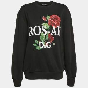 Dolce & Gabbana Black Rose Print Cotton Sweatshirt XXS