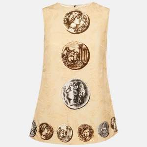 Dolce & Gabbana Beige Coin Printed Jacquard Sleeveless Top S