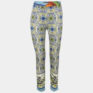 Dolce & Gabbana Multicolor Majolica Printed Stretch Silk Trousers S