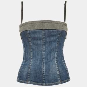 Dolce & Gabbana Blue Denim Sleeveless Bustier Top M