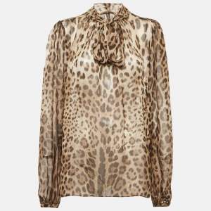 Dolce & Gabbana Brown Leopard Print Silk Blouse L