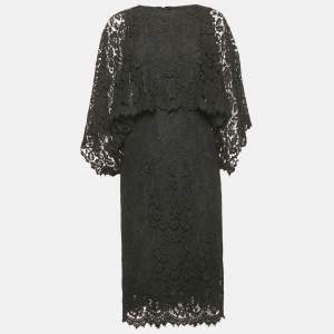 Dolce & Gabbana Black Lace Faux Cape Detail Midi Dress S