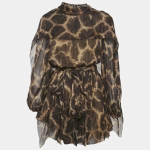 Dolce & Gabbana Brown Leopard Print Silk Mini Dress S
