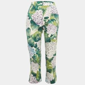 Dolce & Gabbana Green Hydrangea Print Cotton Trousers S