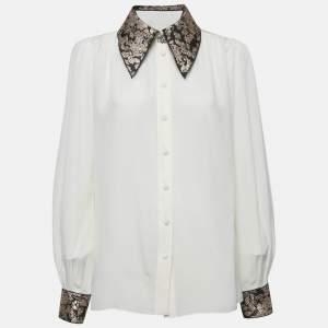 Dolce & Gabbana x Sartoria Italiana Ecru Brocade Trim Silk Shirt M