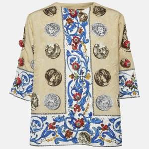 Dolce & Gabbana Beige Jacquard Embellished Button Jacket S