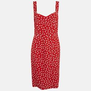 Dolce & Gabbana Red Polka Dots Crepe Sleeveless Midi Dress L