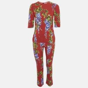 Dolce & Gabbana Red Floral Print Crepe Top and Pants Set S