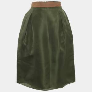 Dolce & Gabbana Dark Green Silk Ruffled Midi Skirt M