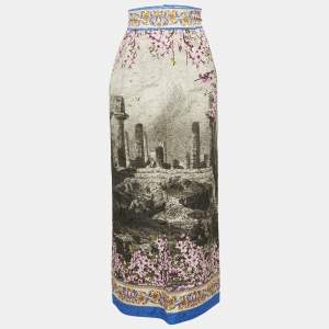 Dolce & Gabbana Grey Floral Jacquard Midi Skirt S