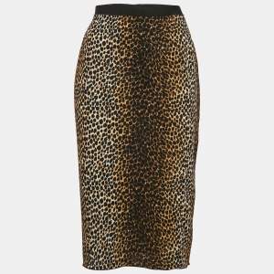 Dolce & Gabbana Brown Animal Print Crepe Midi Skirt L