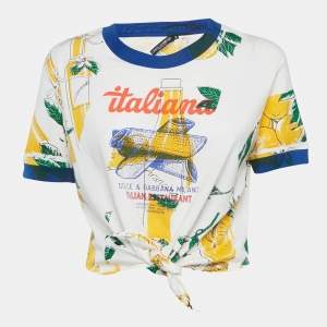 Dolce & Gabbana White Printed Jersey Knotted Top S