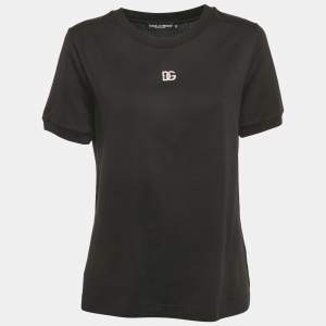 Dolce & Gabbana Black Logo Embellished Jersey T-Shirt L