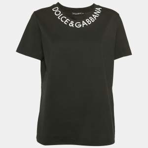 Dolce & Gabbana Black Logo Embroidery Cotton Blend T-Shirt L