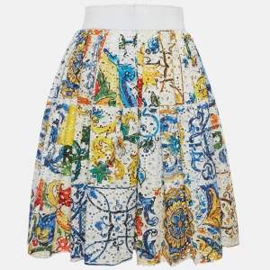 Dolce & Gabbana White Majolica Patchwork Print Lace Flared Skirt S