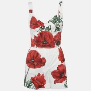 Dolce & Gabbana White Red Poppy Print Cotton Top Shorts Set S