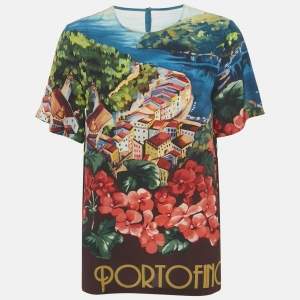 Pre Owned Dolce & Gabbana Multicolor Portofino Print Silk Top M