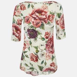 Dolce & Gabbana White Floral Printed Silk Satin Top S