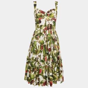 مملوكة مسبقًا Dolce & Gabbana Green Fig Print Cotton Midi Dress M