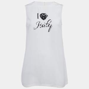 مملوكة مسبقًا Dolce & Gabbana Cream I Love Italy Silk Top S