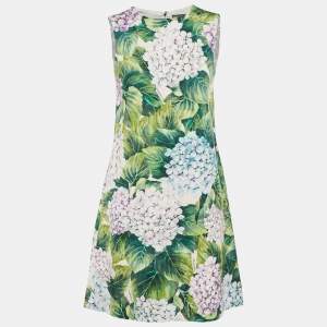 Dolce & Gabbana Green Floral Print Cotton Blend Shift Dress XS