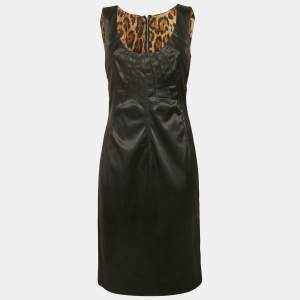 Dolce & Gabbana Black Stretch Satin Scoop Neck Mini Dress L