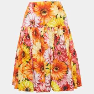 Dolce & Gabbana Orange Gerbera Print Poplin Tiered Midi Skirt M
