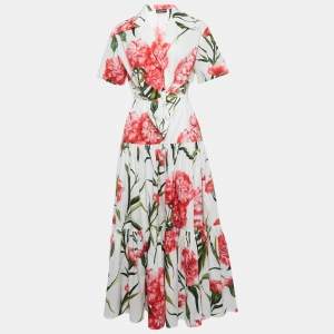 Dolce & Gabbana White Floral Printed Front Tie Cropped Shirt & Tiered Maxi Skirt M