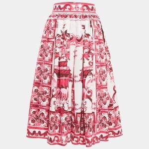 Dolce & Gabbana Pink Majolica Print Poplin Midi Skirt M