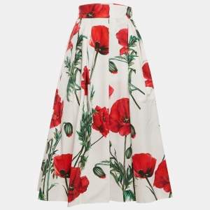 Dolce & Gabbana White Poppy Print Poplin Midi Skirt M
