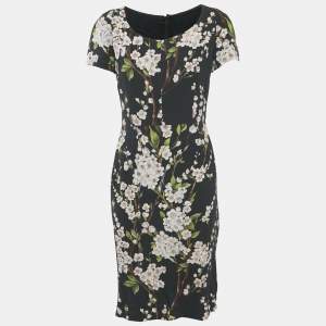 Dolce & Gabbana Black Floral Print Crepe Knee-Length Dress M