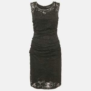 Dolce & Gabbana Black Lace Draped Sleeveless Short Dress M