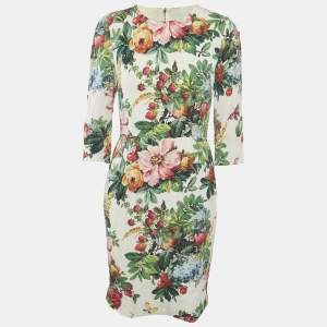 Dolce & Gabbana White Floral Print Silk Knee-Length Dress L