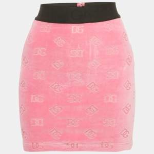 Dolce & Gabbana Pink Monogram Patterned Velvet Mini Skirt XS