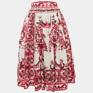 Dolce & Gabbana Pink Majolica Print Poplin Flared Midi Skirt M