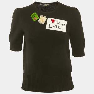 Dolce & Gabbana Black Applique Cashmere Knit Jumper S