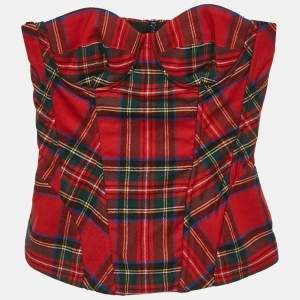 Dolce & Gabbana Red Plaid Wool Corset Bustier Top S