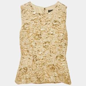 Dolce & Gabbana Gold Textured Lurex Sleeveless Blouse XS 