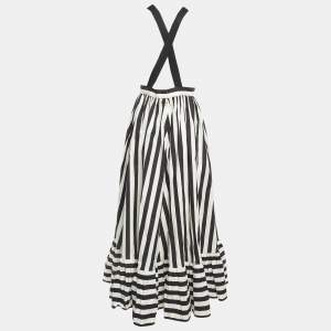 Pre Owned Dolce & Gabbana Black/White Striped Cotton Shoulder Strap Long Dress S
