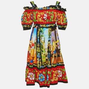 Dolce & Gabbana Multicolor Carretto Print Cotton Short Dress XS