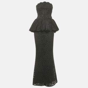 Dolce & Gabbana Black Lace Bustier Detail Strapless Maxi Dress S