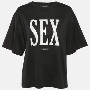 تيشيرت دولتشي أند غابانا طباعة سيكس قطني واسع أسود مقاس صغير - سمول