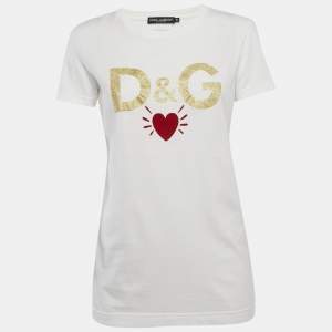 Dolce & Gabbana White Logo printed Cotton Knit T-Shirt S