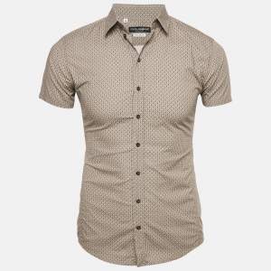 Dolce & Gabbana Beige Printed Cotton Button Front Sicilia Shirt S