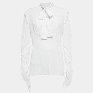Dolce & Gabbana White Crepe Ruffled Tie-Up Detail Blouse M