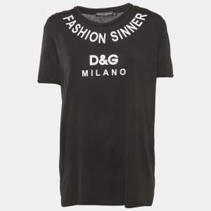 Dolce & Gabbana Black Printed Cotton Crew Neck T-Shirt M